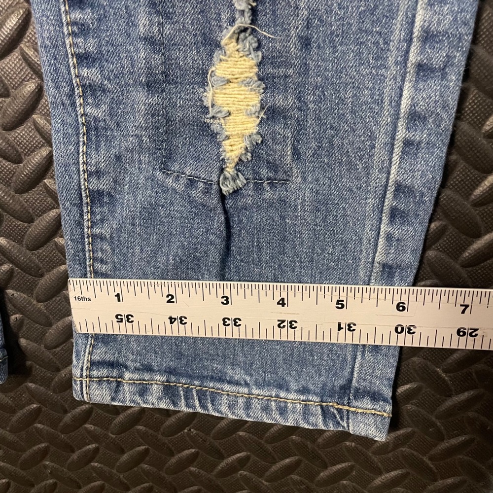 Black Crystal Blue Light Washed Distressed Denim Mid Rise Skinny Jeans Women‎ 9 - Picture 11 of 12